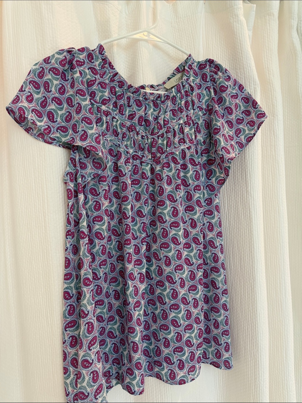 LOFT Lavender Paisley Flutter Sleeve Tunic with Magenta Accents - Picture 3 of 7